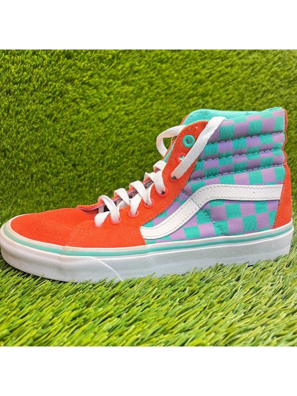 Vans Sk8-Hi Womens Size 7 Orange Blue Athletic Walking Skateboard Shoes Sneakers - Picture 3 of 11